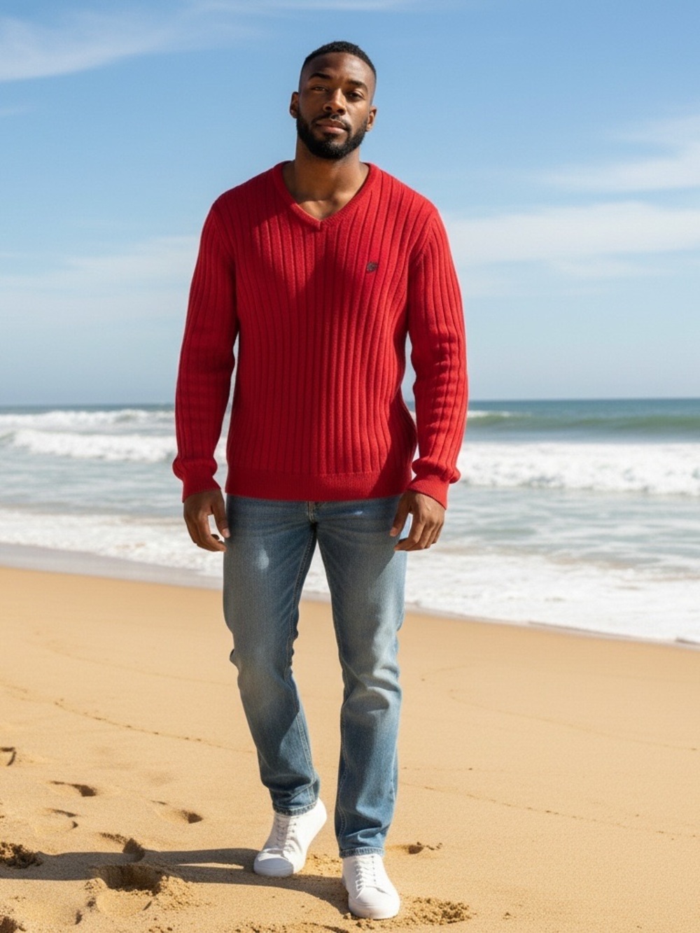 Chaps true Red V-Neck Ribbed Sweater Mens large Ralph Lauren